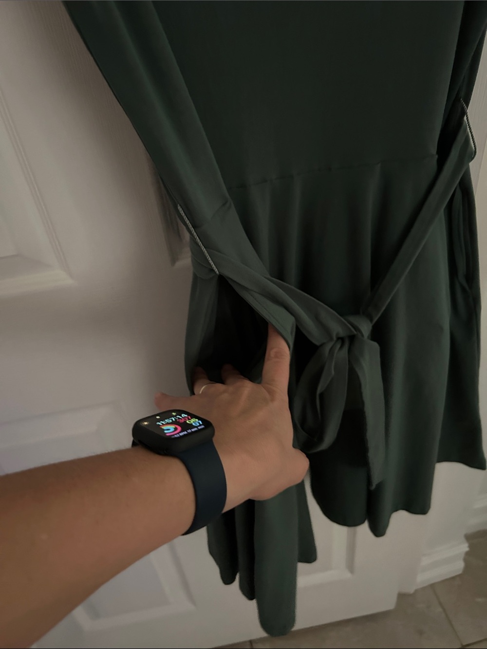 Pact Forest Green Short Sleeve Tie-Waist Mini Dress - Picture 3 of 6